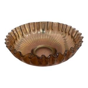 Vintage 8.25” Fenton Glass Smooth Ray Amethyst Carnival Glass Bowl Ruffled Edge